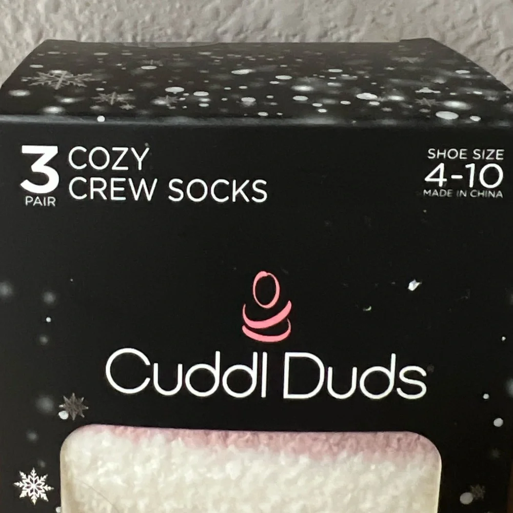 Cuddl Duds Cozy Crew Socks - Pink and Cream